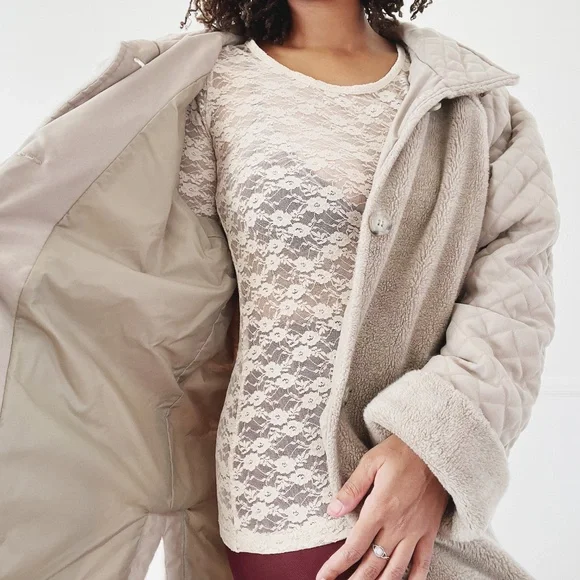 vintage Jones New York tan quilted fleece coat - Picture 7 of 8